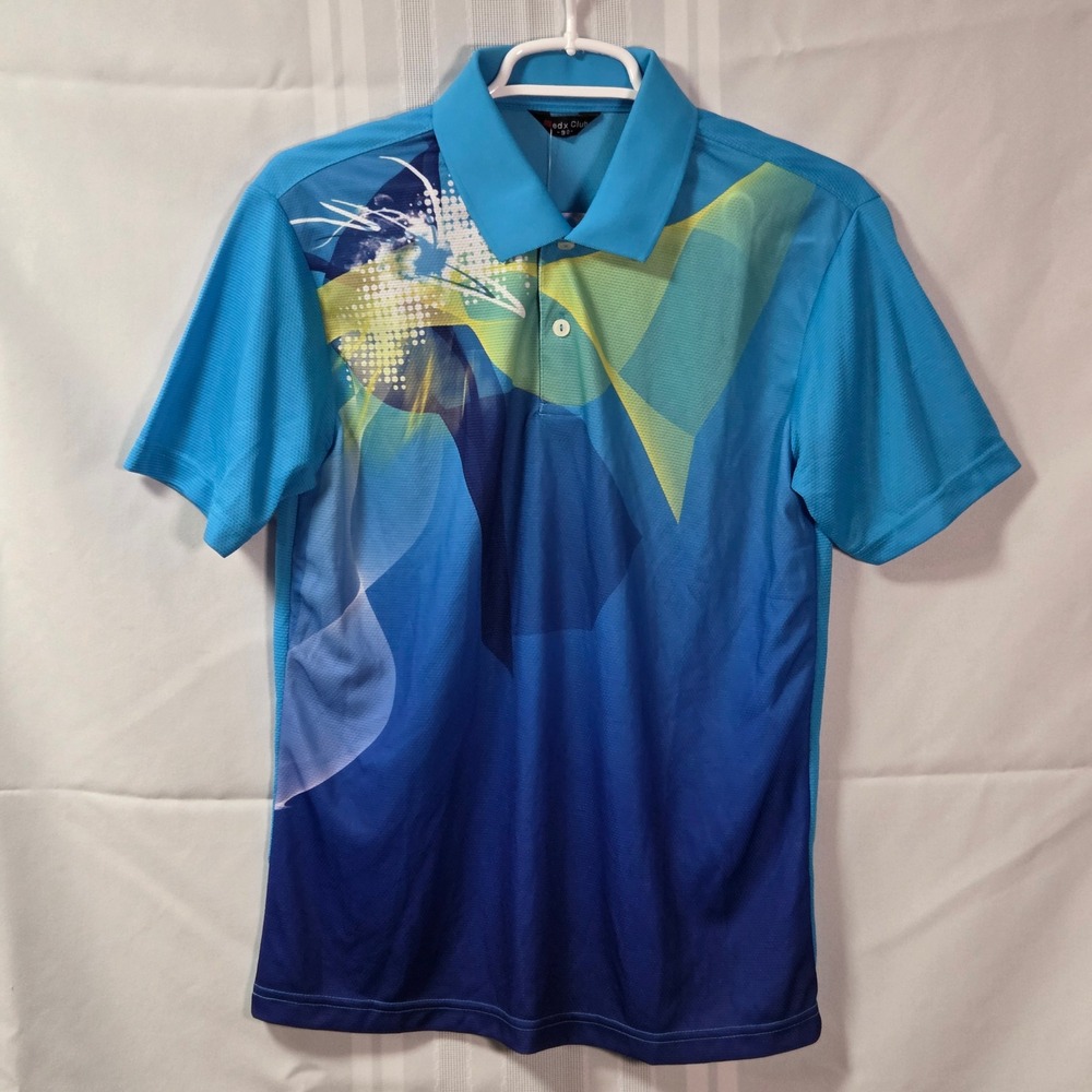 Medx Club Polo Shirt Mens 90 Blue Geometric DTRFUNCTION Performance Golf Top